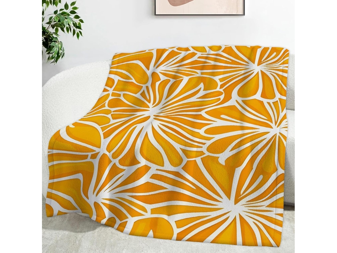 Manta Orange Blossom 220x240 Cm Multifuncional Macia Aconchegante em Flanela Ideal para Cama Escritório Cochil