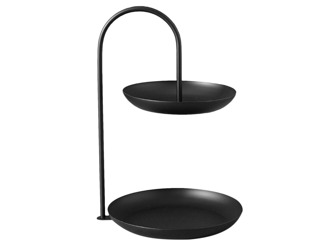 RNEMITERY Bandeja de Servicio de Frutas de Hierro de 2 Niveles Fuente de Almacenamiento Multinivel Impermeable para Mesa de Centro Fiesta Negro