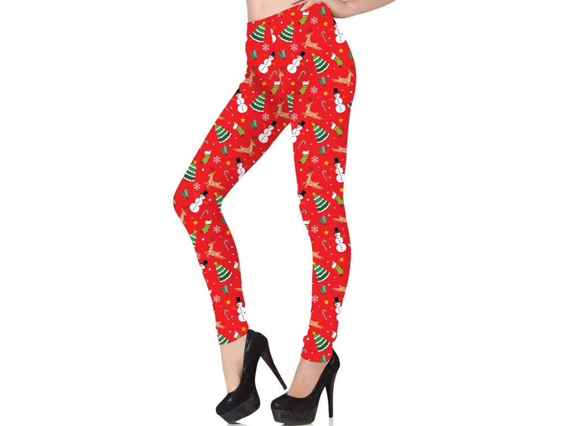Leggings de Natal vermelhas estampadas para mulher