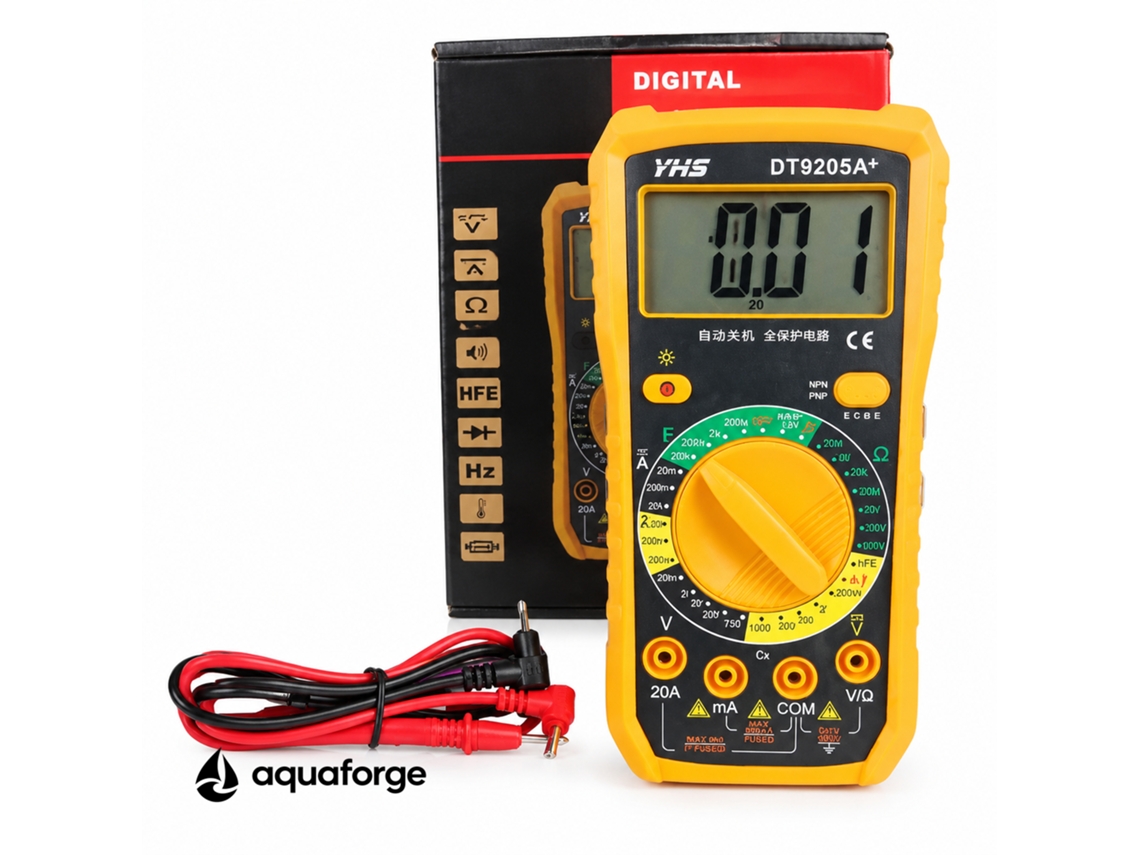 Multímetro Digital Aquaforge Dt9205a, 20a, Ecrã Lcd