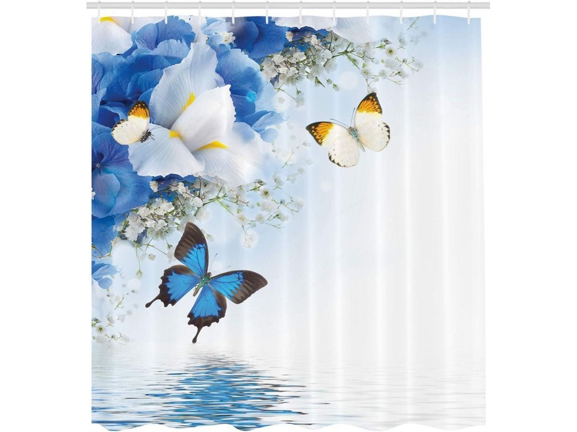 Cortina de Banho Nova Line Floral Azul 180x200cm S/MARCA
