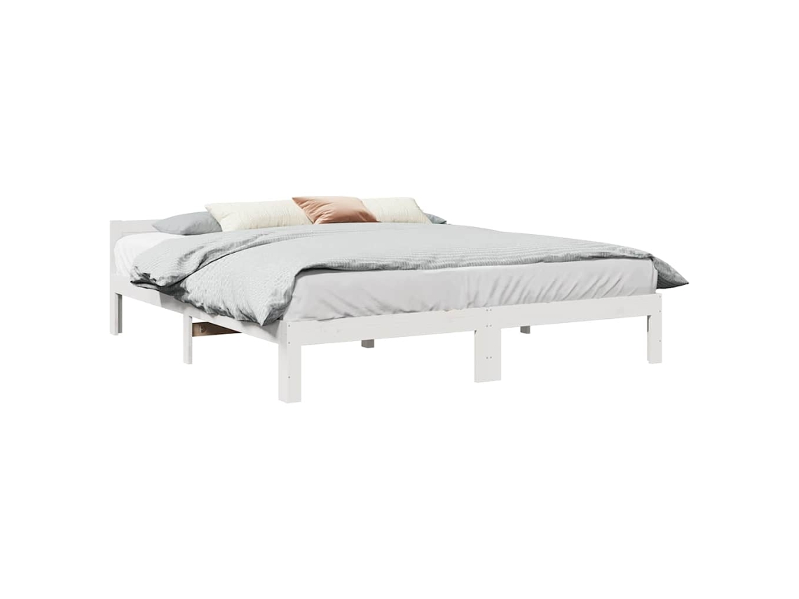 Cama Sem Colchão 160x200 Cm Madeira De Pinho Maciça Branco