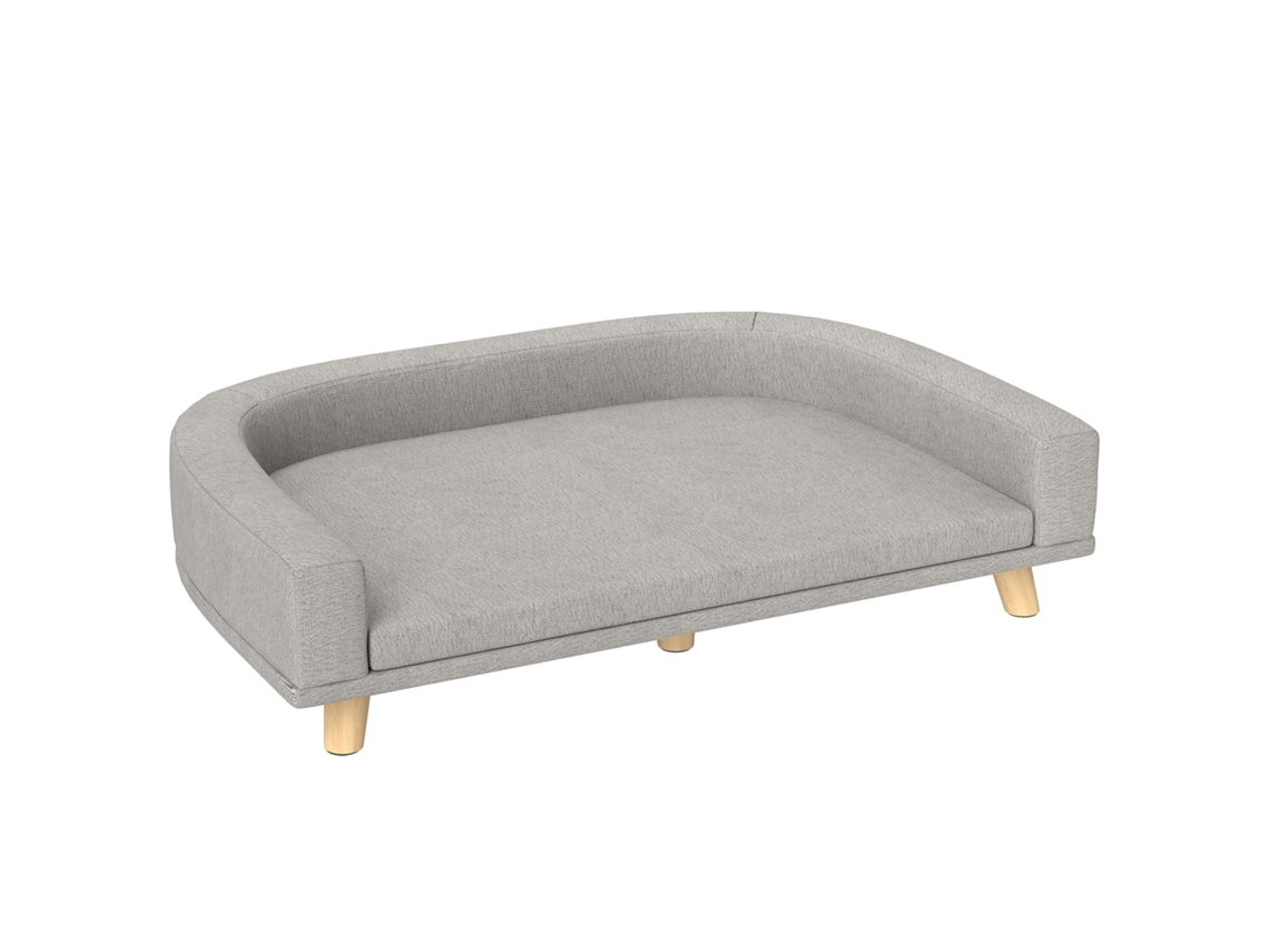 Sofá Para Cães Com Almofada E Pés De Madeira, Cama Elevada Para Pets, 98x67x25 Cm, Cinza