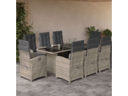 9 Pcs Conjunto De Jantar P/ Jardim C/ Almofadões Cinza Claro Dkd Home Decor