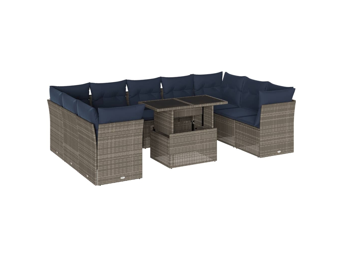Conjunto de Sofá de Jardim, 10 Peças, Almofadas, Rattan Cinza MAISON EXCLUSIVE