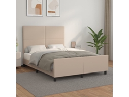 Vidaxl Estrutura Cama C/ Cabeceira Couro Artif. 140x190 Cm Cappuccino