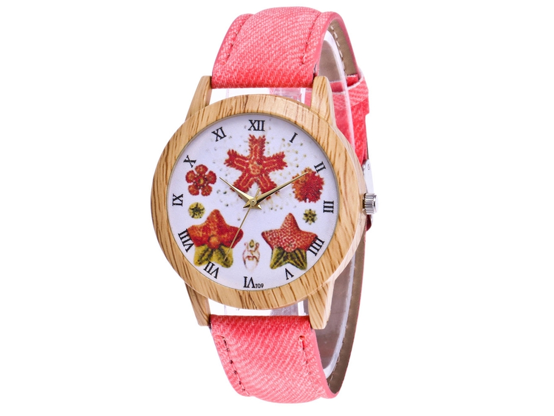 Relógio de casal casual de quartzo com pulseira simples de jeans (rosa)