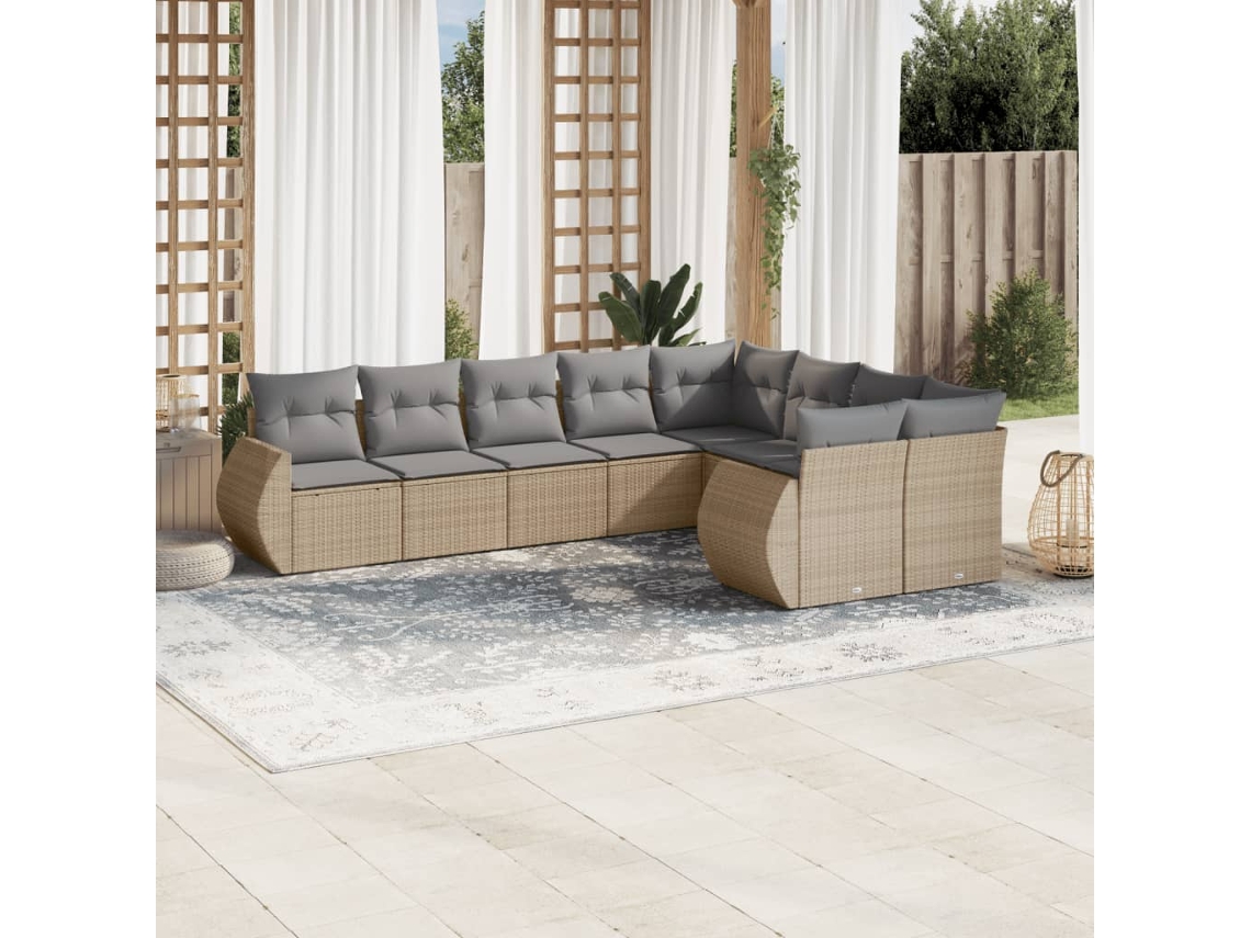 Conjunto de 9 Sofás para Jardim com Almofadas Vime Pe Bege Dkd Home Decor
