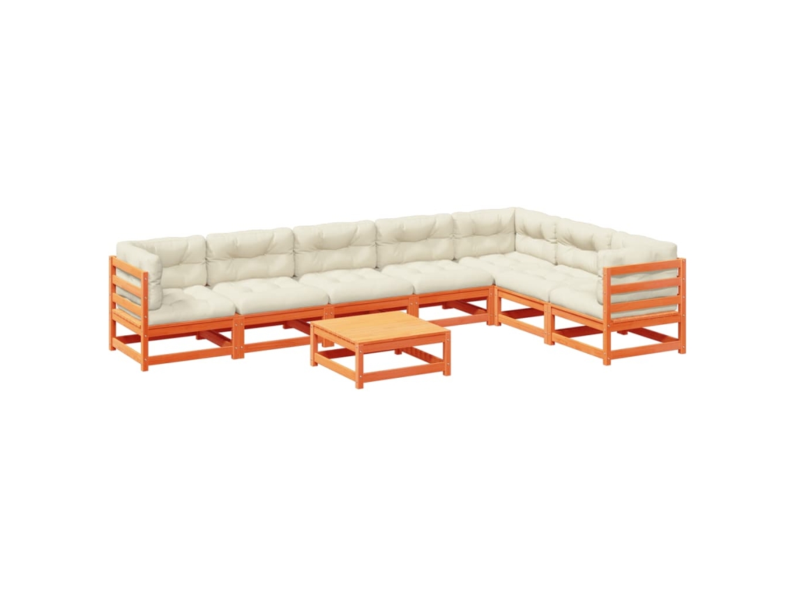 Conjunto de 8 Sofás de Jardim com Almofadões Pinho Maciço Castanho Mel MAISON EXCLUSIVE