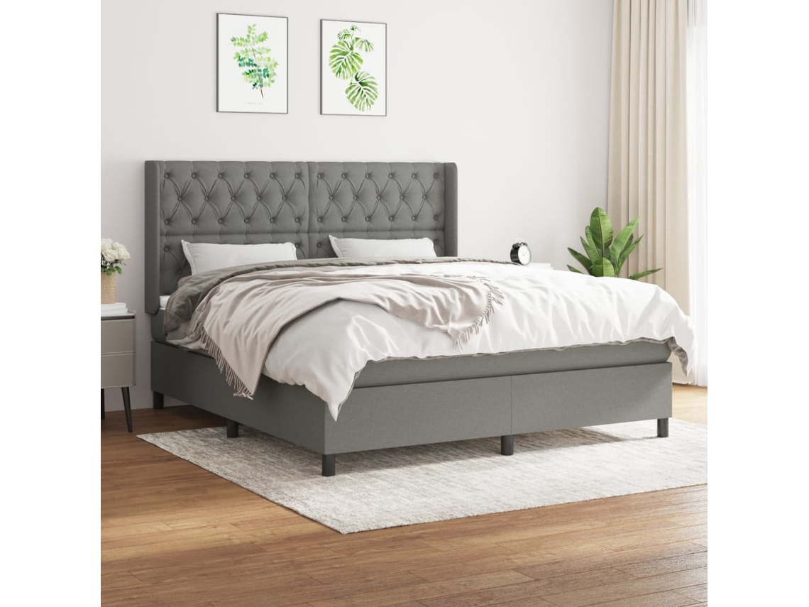 Vidaxl Cama Com Molas/colchão 160x200 Cm Tecido Cinzento-escuro