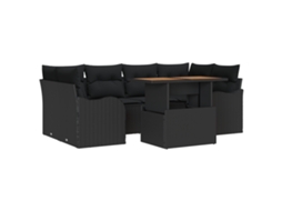 Conjunto 7 Sofá De Jardim Vidaxl Preto Vime Pe (100 X 55 X 73 Cm)