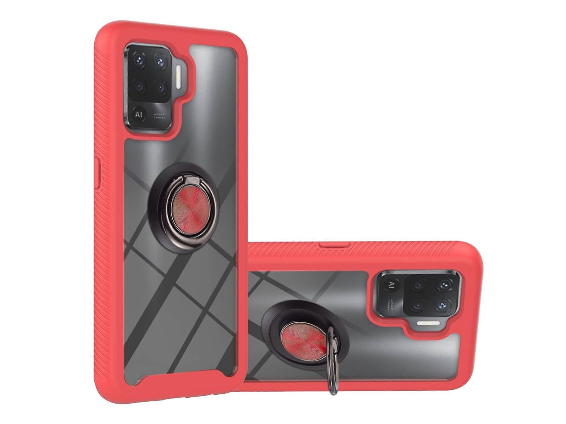 Para Oppo A94 4g / Reno5 Lite Starry Sky Solid Color Series Capa Protetora À Prova De Choque Pc Tpu Com Suporte De Anel E Função Magnética (vermelho