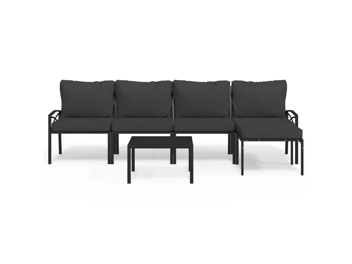 6 Pcs Conjunto Lounge de Jardim Aço C/ Almofadões Cinzentos MAISON EXCLUSIVE