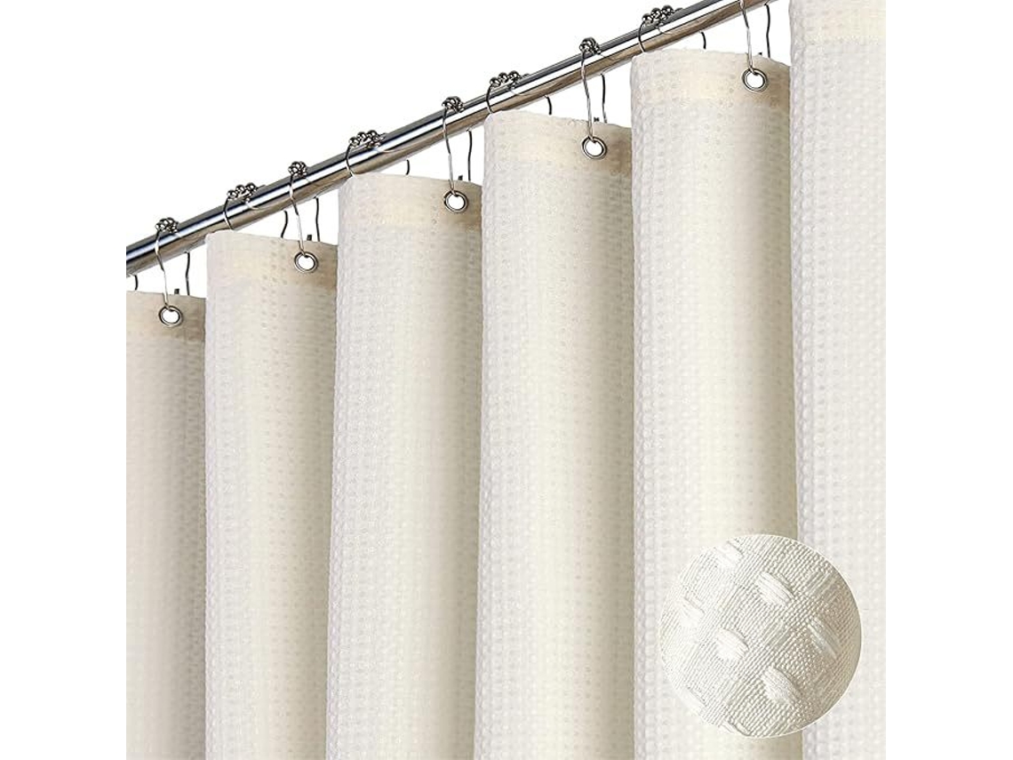 Cortina De Chuveiro Chrui Tecido Texturizado Resistente, Com 12 Ganchos, 180 Cm X 180 Cm (branco Marfim)
