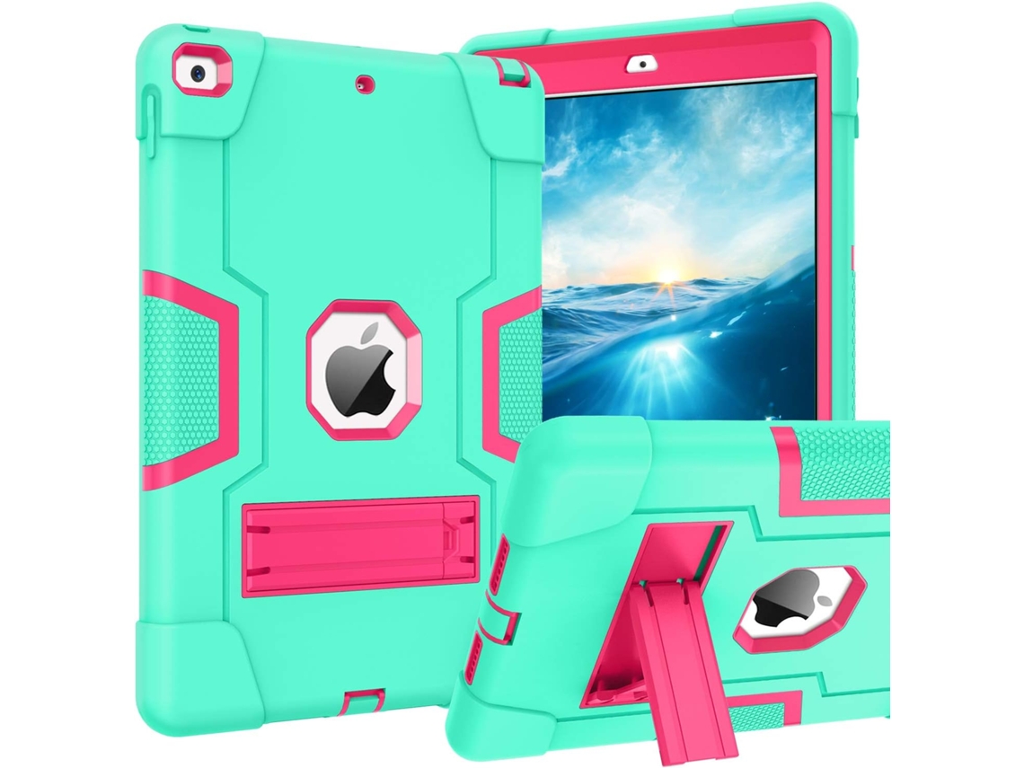 Capa Para Ipad 9ª Geração 10.2 2021, Ipad 8ª/7ª Geração Capa Ipad 10.2 2020/2019 Com Suporte Reforçado 3 Em 1 Alta Proteção Total Antichoque Verde/ros
