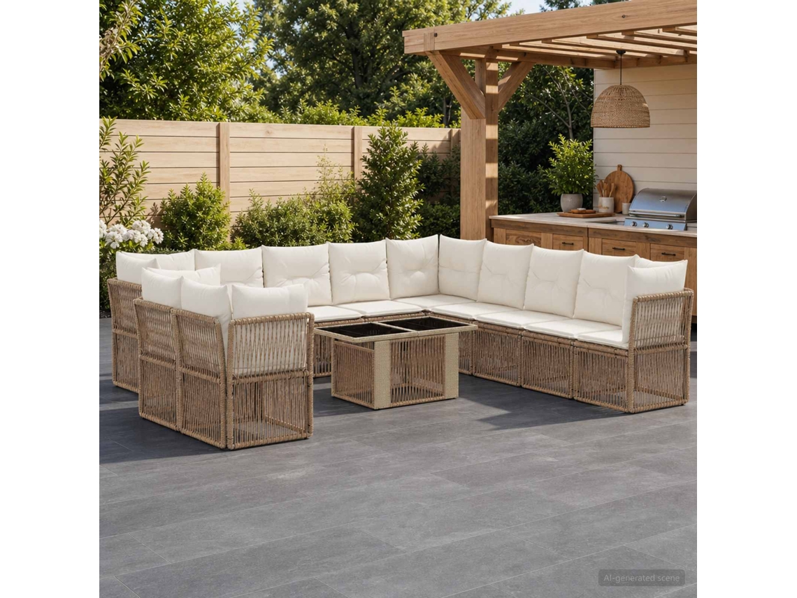 Vidaxl Conjunto De Sofá De Jardim 12 Unid. Bege Vime Pe