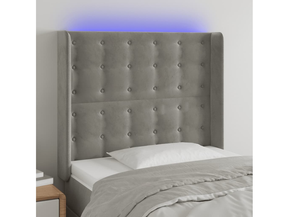 Vidaxl Cabeceira Cama C/ Luzes Led Veludo 83x16x118/128 Cm Cinza-claro