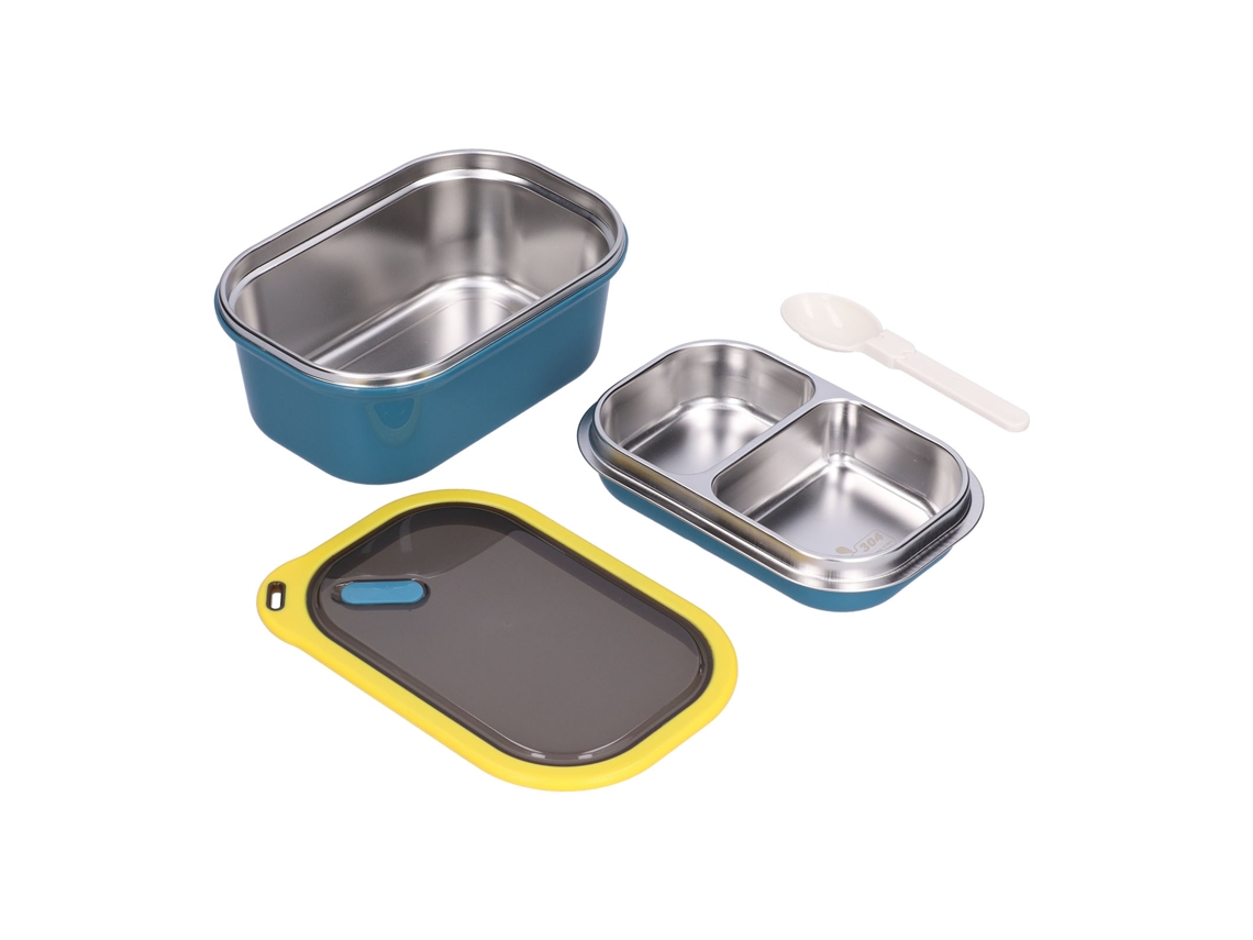 Caixa de Bento de Aço Inoxidável, 1.2l, Duas Camadas, Azul | S/MARCA