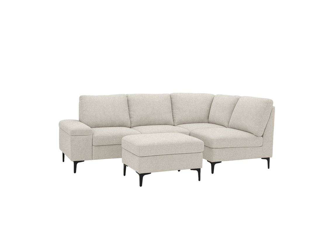 Sofá de canto Colchester de chenille bege com 45 lugares e pufe Concept U