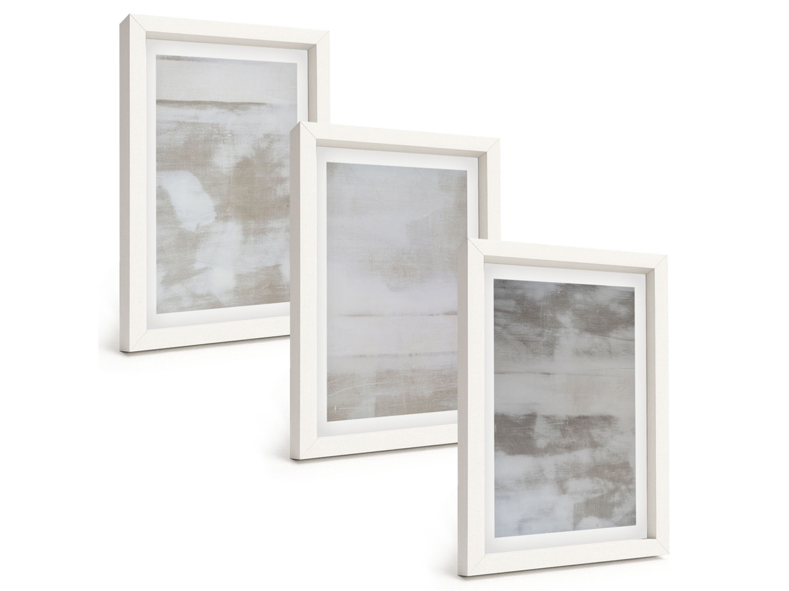 Conjunto De Quadros Com Moldura Texturas Desgastadas, Moderno Moldura Branca Fotos Para O Escritório Espelharte (3 Peças 20x30 Cm)
