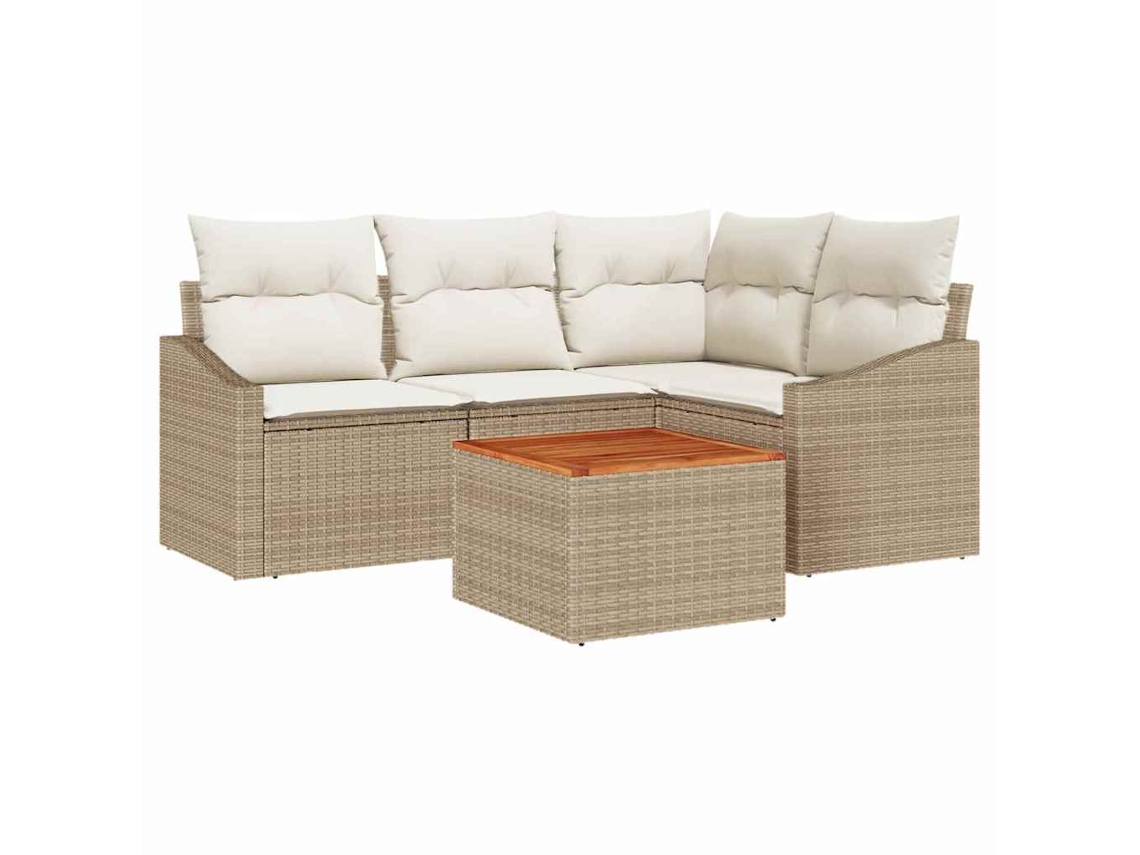 Conjunto 5 Conjunto De Sofá De Jardim Vidaxl Bege Vime Pe (178,5 X 123,5 X 69 Cm)