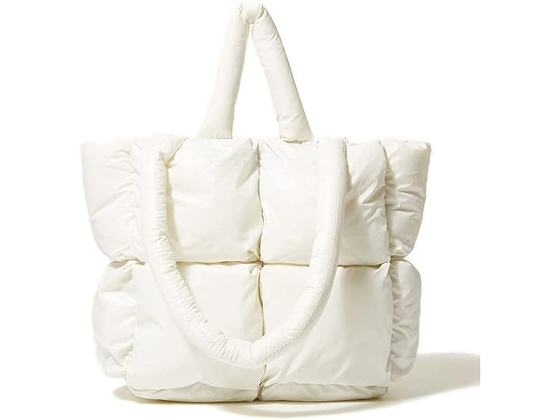 Bolsa Tote Puffer Grande, Elegante Luxuosa De Algodão Patchwork, Bolsa De Ombro Macia Para Mulheres