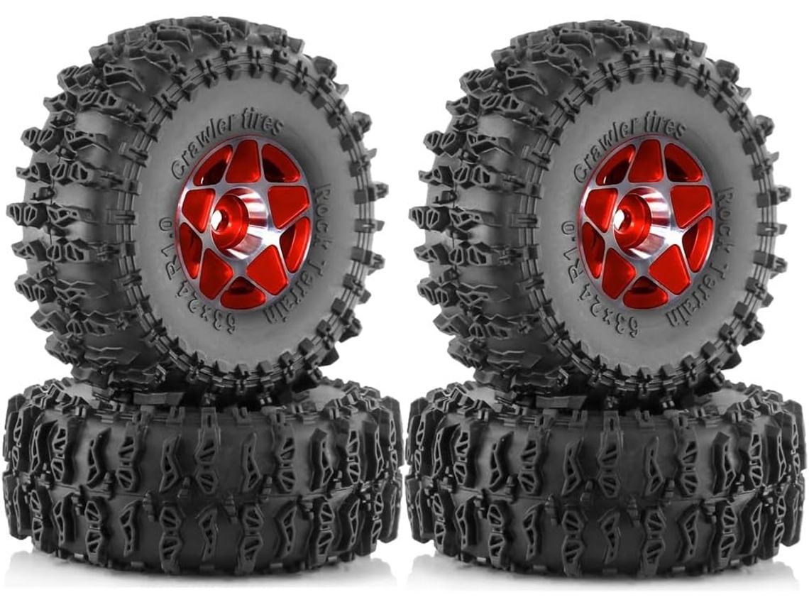 Conjunto de 4 Rodas e Pneus Beadlock de 63 Mm para Carros Rc Crawler 1/18 e 1/24 (trx4m, Scx24, Fcx24) SFUSHOS (1,0 Polegada)
