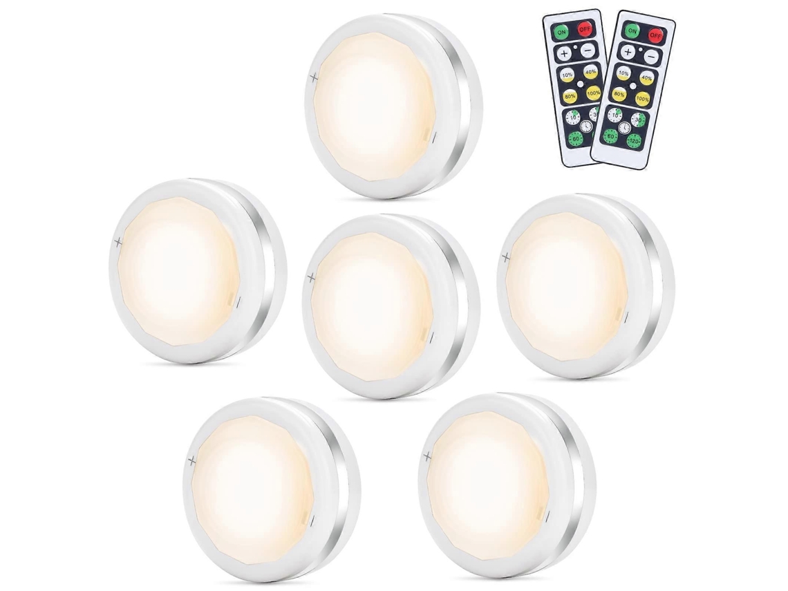 Rebe 6pcs Luz de Punto Led de Control Remoto Inalámbrico para Armarios Cocina Escalera Espejo Pared (blanco)