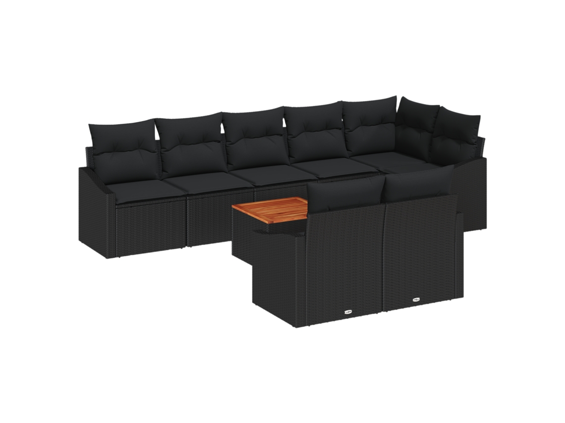 Conjunto 9 Sofá De Jardim Vidaxl Preto Vime Pe (55 X 55 X 37 Cm)