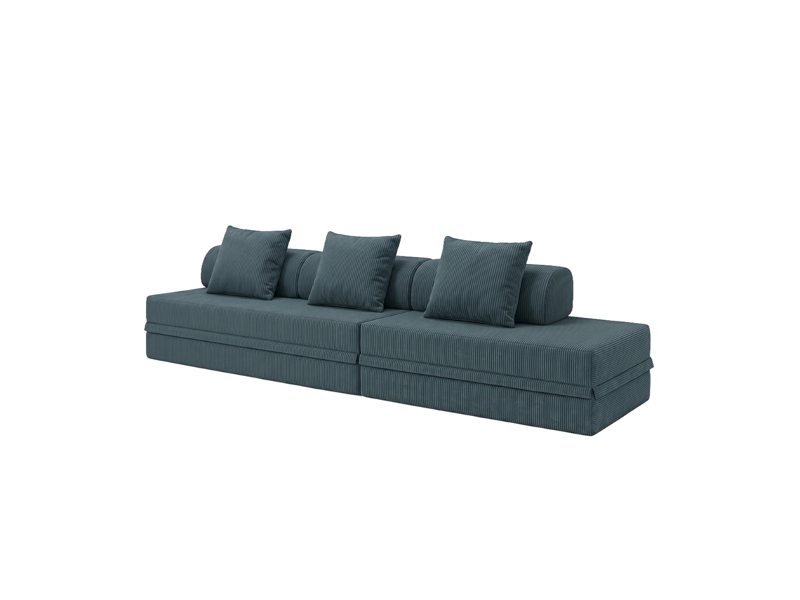 Sofá Modular 3+2 Lugares Convertível Veludo Regular Azul Escuro SKOFFA