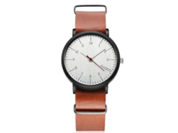 Relógio de pulso masculino, estilo simples, mostrador redondo, pulseira de PU, quartzo, marrom claro Gaiety