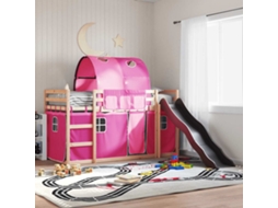 Vidaxl Beliche Com Escorrega E Cortinas 80x200 Cm Rosa