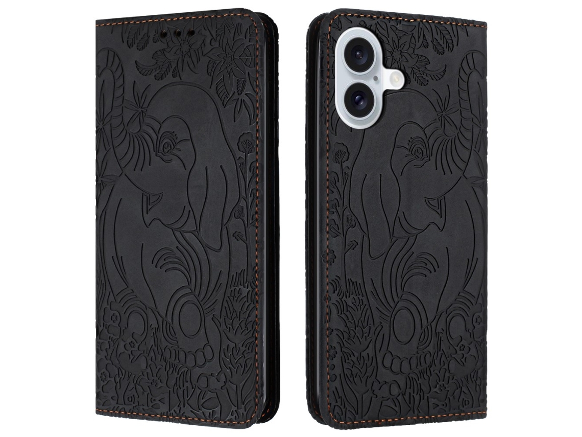 Capa Em Couro Pu, Para Apple Iphone 16 - Cor Preto