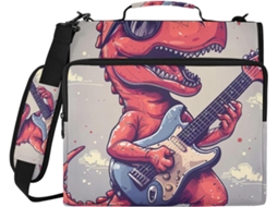 Bolsa organizadora para guitarra com estampa de dinossauro vermelho, feita com 3 argolas e tecido resistente à água.