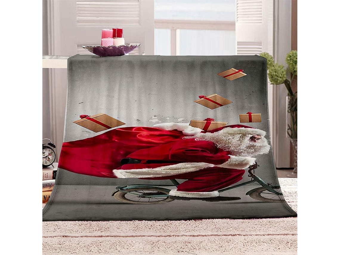 Manta com Estampa 3d do Papai Noel em Microfibra 180x200cm