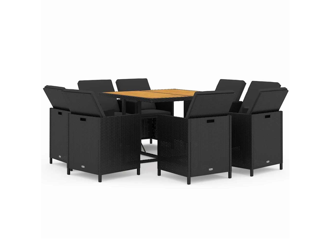 Maison Exclusive - 9 Pcs Conjunto De Jantar P/ Jardim C/ Almofadões Vime Pe Preto