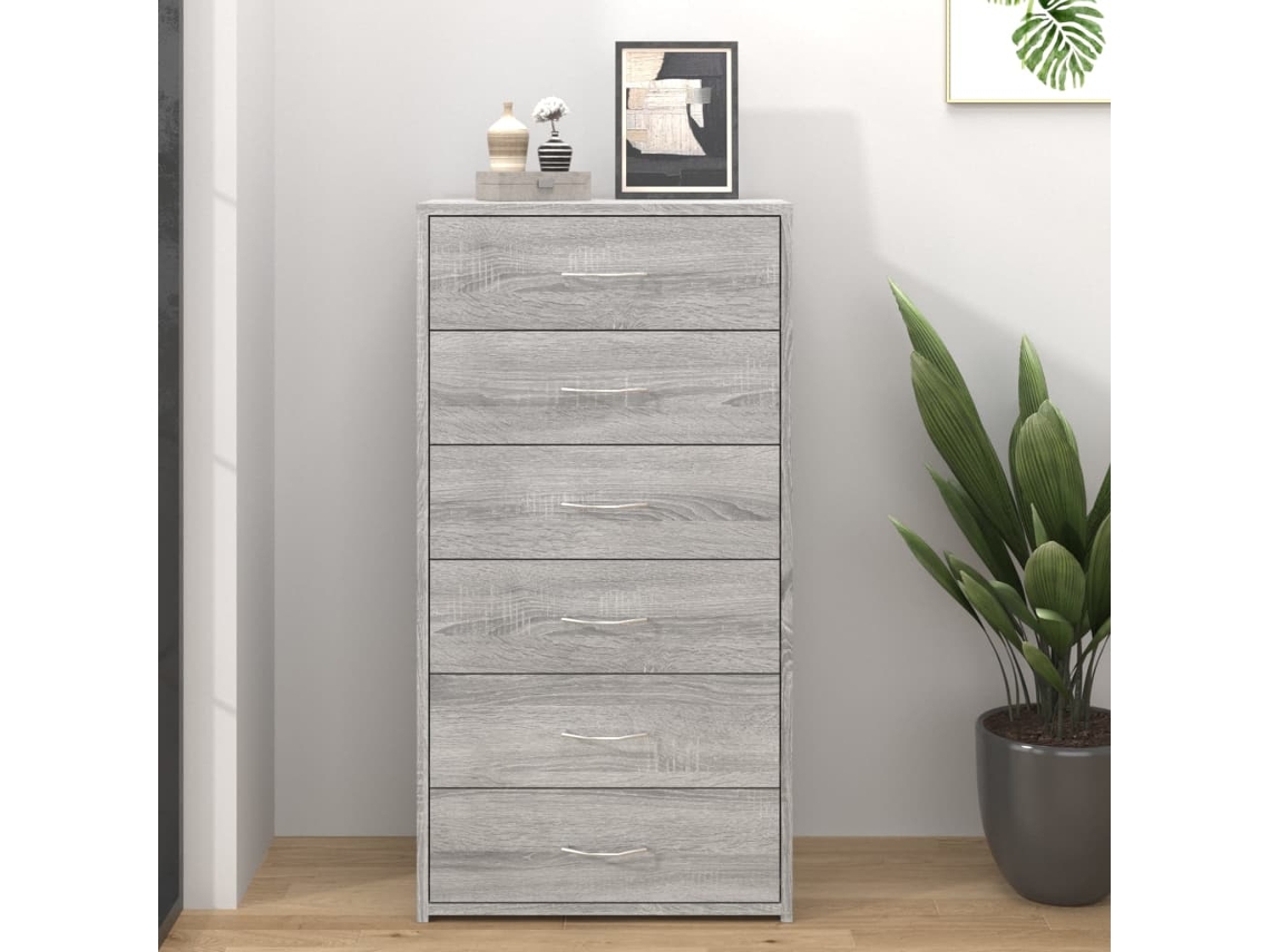 Aparador | Armário Buffet C/ 6 Gavetas 50x34x96cm Derivados Madeira Cinza Sonoma