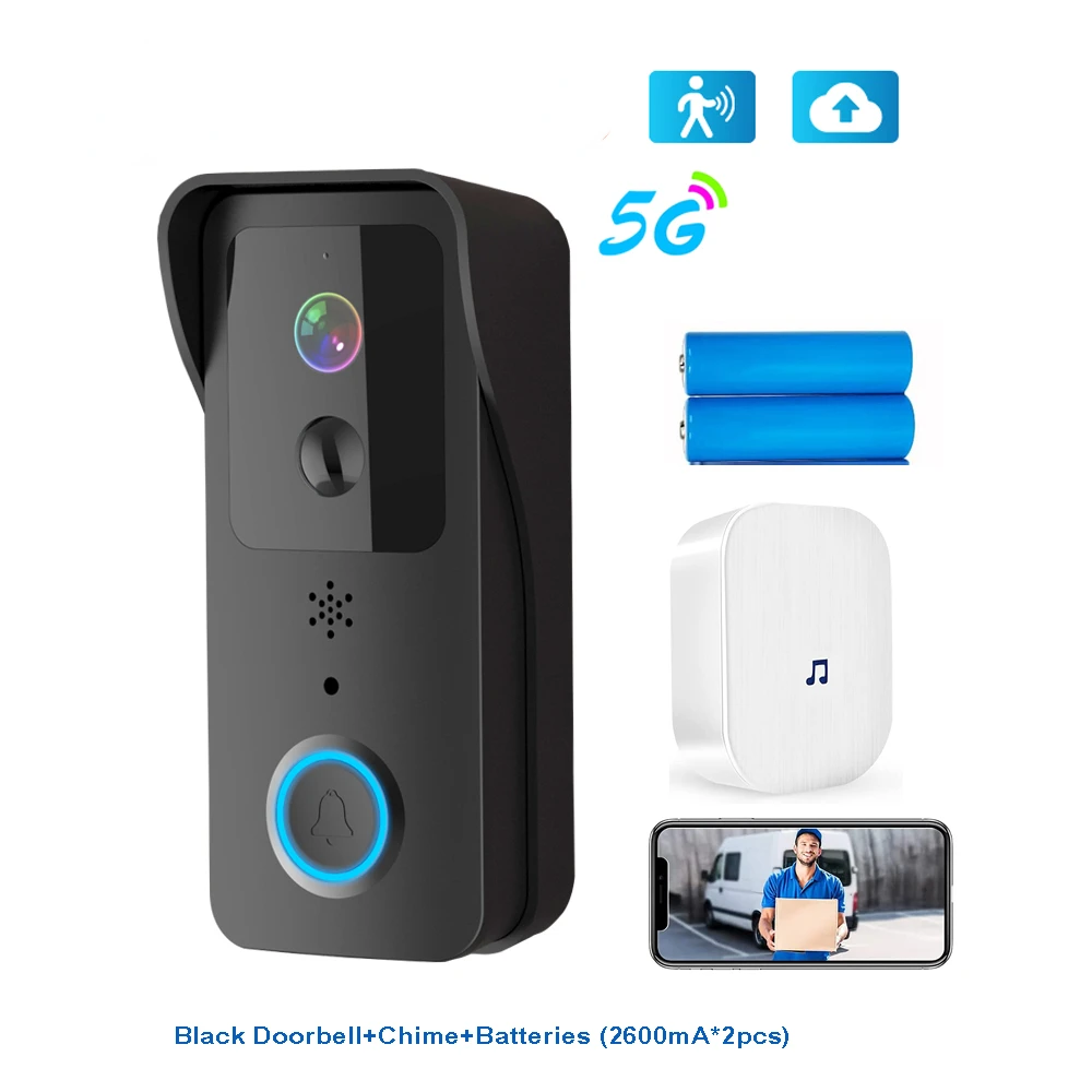 (preto) Interfone Exterior Smart Wireless Com Vídeo Campainha Com Câmera Wireless em Prova D'água