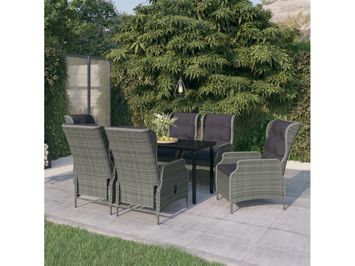 Vidaxl 7 Pcs Conjunto De Jantar Para Jardim Cinzento-claro