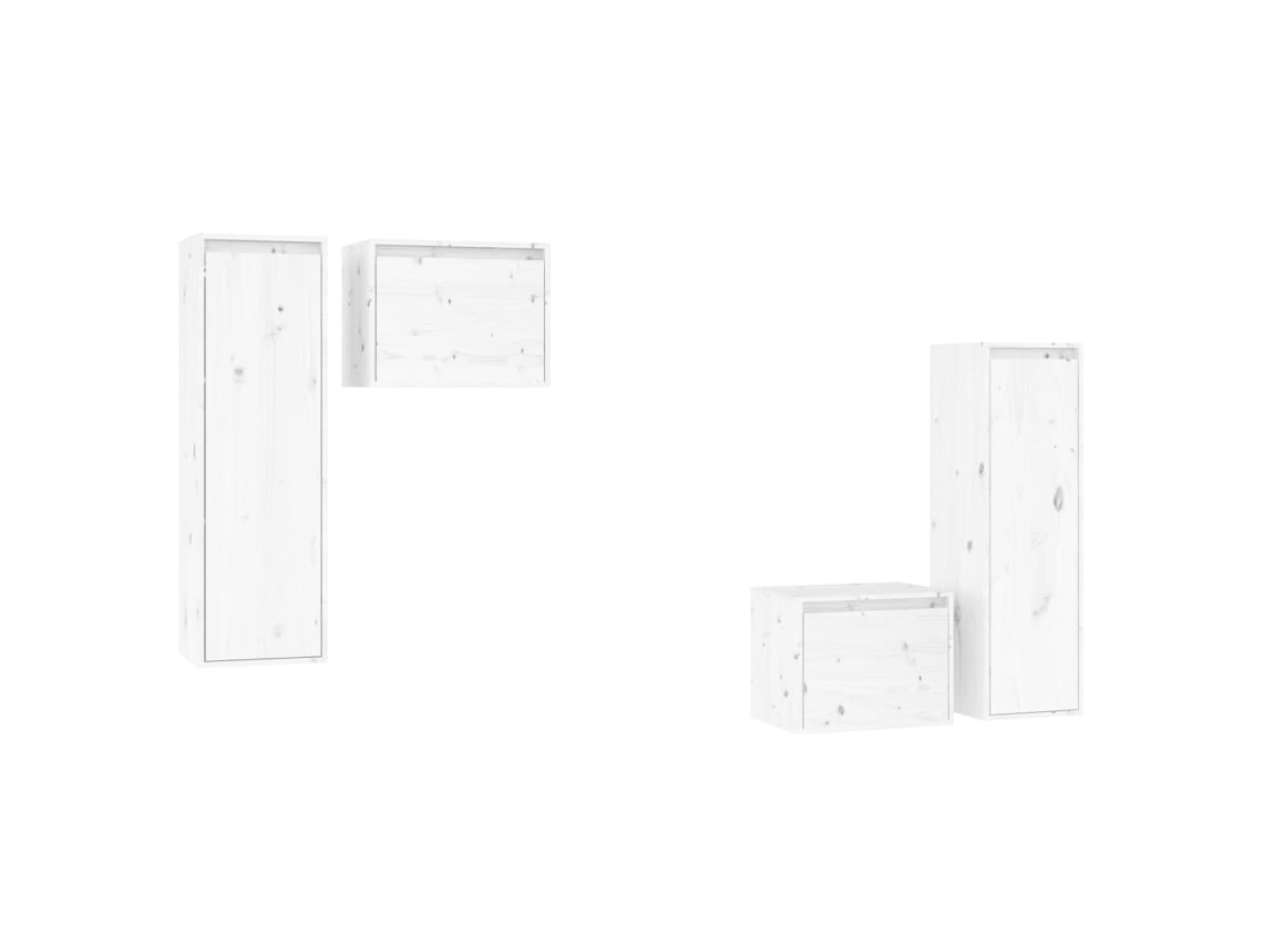 Tv Móveis 4 Pcs Madeira de Pinho Maciça Branco MAISON EXCLUSIVE