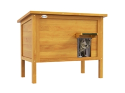 Casinha De Madeira Para Gatos, Para Uso Externo, Com Plataforma Elevada E Teto Retrátil Isolado, 85 X 50 X 68,5 Cm, Verde Natural.