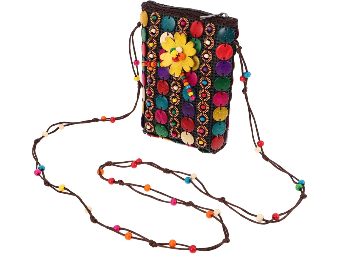 Bolsa De Ombro Étnica Em Casca De Noz, Adornada Com Miçangas, Longa, Pequena, Estilo Sacola Natural.