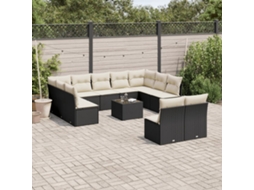 12 Pcs Conjunto De Sofá Jardim C/ Almofadões Vime Pe Preto Dkd Home Decor