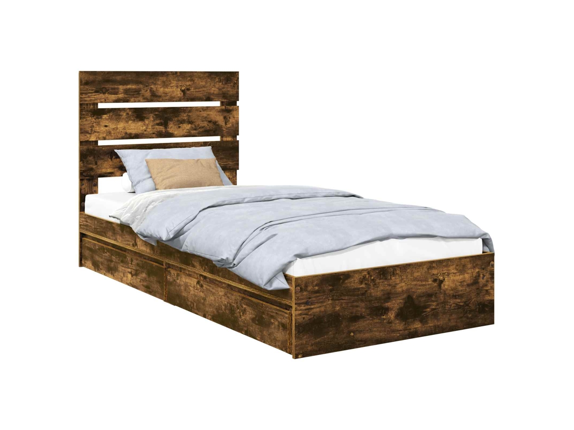 Cama com Armazenamento com Gaveta Carvalho Defumado 90x200 cm MAISON EXCLUSIVE