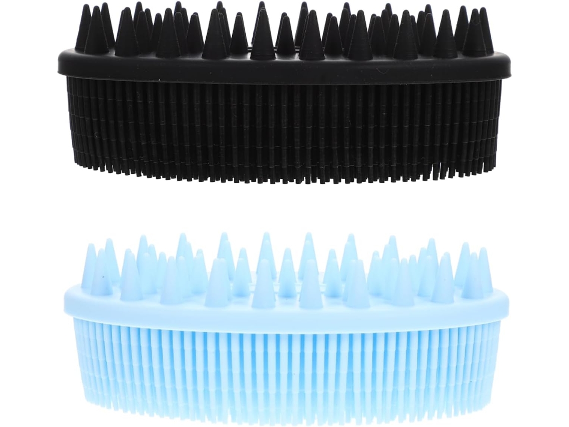 Conjunto De 2 Escovas Banho Silicone, Macias E Confortáveis, Para Bebês, Pretas E Azuis, Práticas Para O Banho