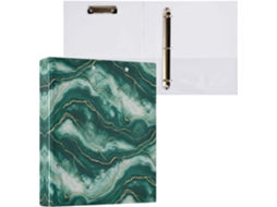 Pasta de 3 Argolas para Tamanho Carta , Linda Redonda com Textura Mármore Verde e Dourado Supo (27,9 X 21,6 Cm)