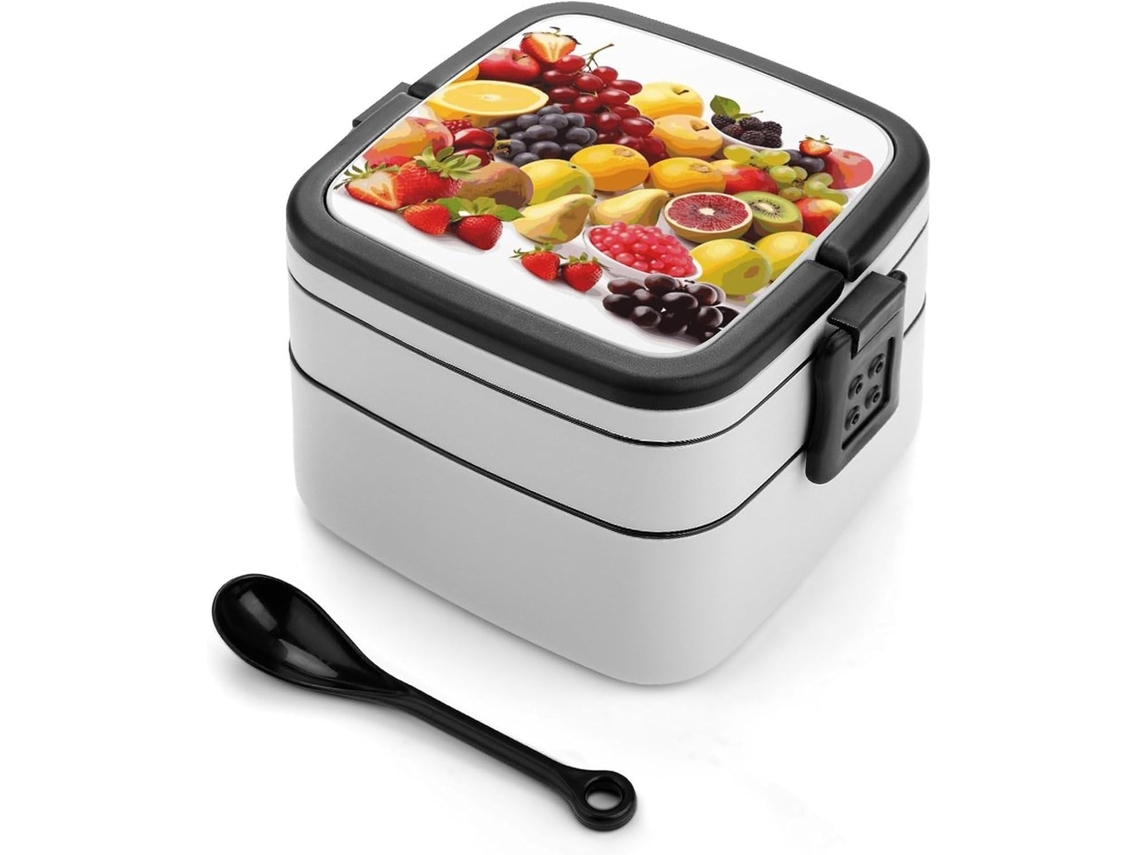 Lancheira Para Adultos Com Colher, Recipiente Fofo De Camada Dupla, Empilhável, À Prova De Vazamentos, Lancheira Bento