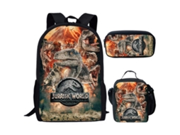 Mochila Escolar, Infantil, Estampa De Dinossauro Com Lancheira