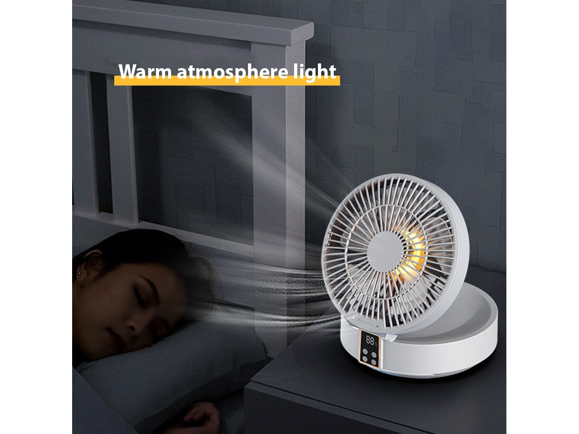 Ventilador de Mesa Parede Recarregável Silencioso com Luz Ambiente
