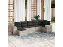 Vidaxl 7 Pcs Conj. Sofás Jardim Com Almofadões Vime Pe Cinzento-claro